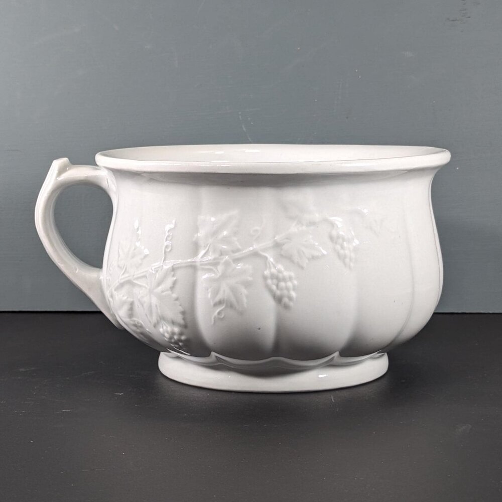 Victorian White Ironstone Chamberpot, W&E Corn Burslem English Indoor plant pot